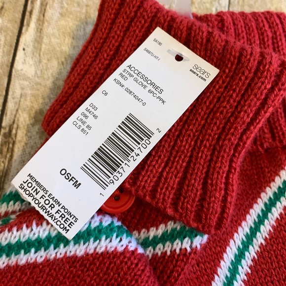 Red STRP Knitted Convertible Fingerless Gloves - Picture 3 of 3